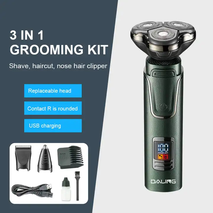 Daling DL-9208 New High quality LED display razor USB Electric Men's Beard knife Revolving body wash Three-head trimmer razor