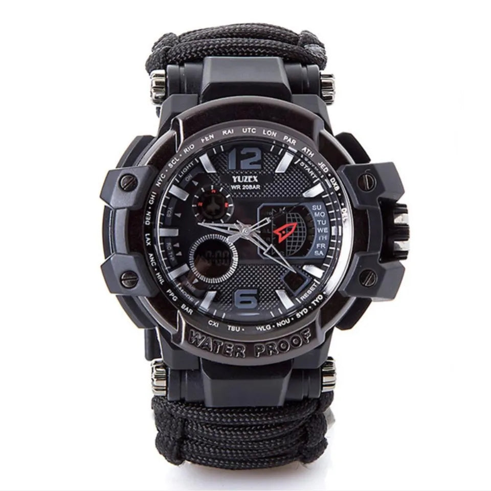 6 in 1 Survival Watch Paracord Compass Bracelet Quartz Wrist Watches