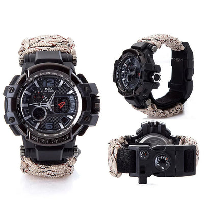 6 in 1 Survival Watch Paracord Compass Bracelet Quartz Wrist Watches