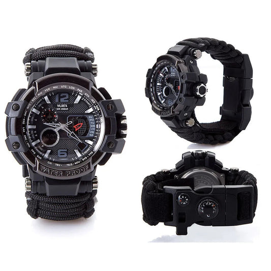 6 in 1 Survival Watch Paracord Compass Bracelet Quartz Wrist Watches