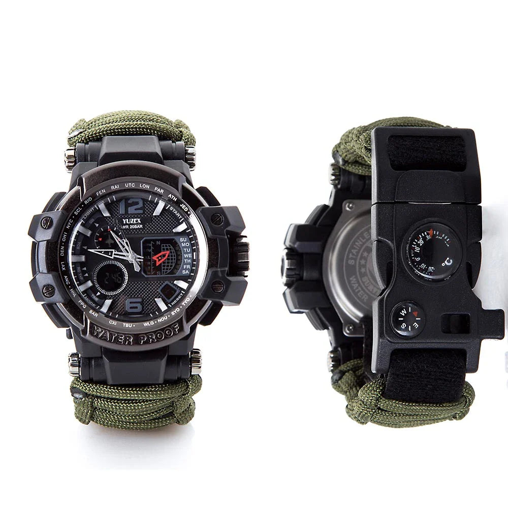 6 in 1 Survival Watch Paracord Compass Bracelet Quartz Wrist Watches