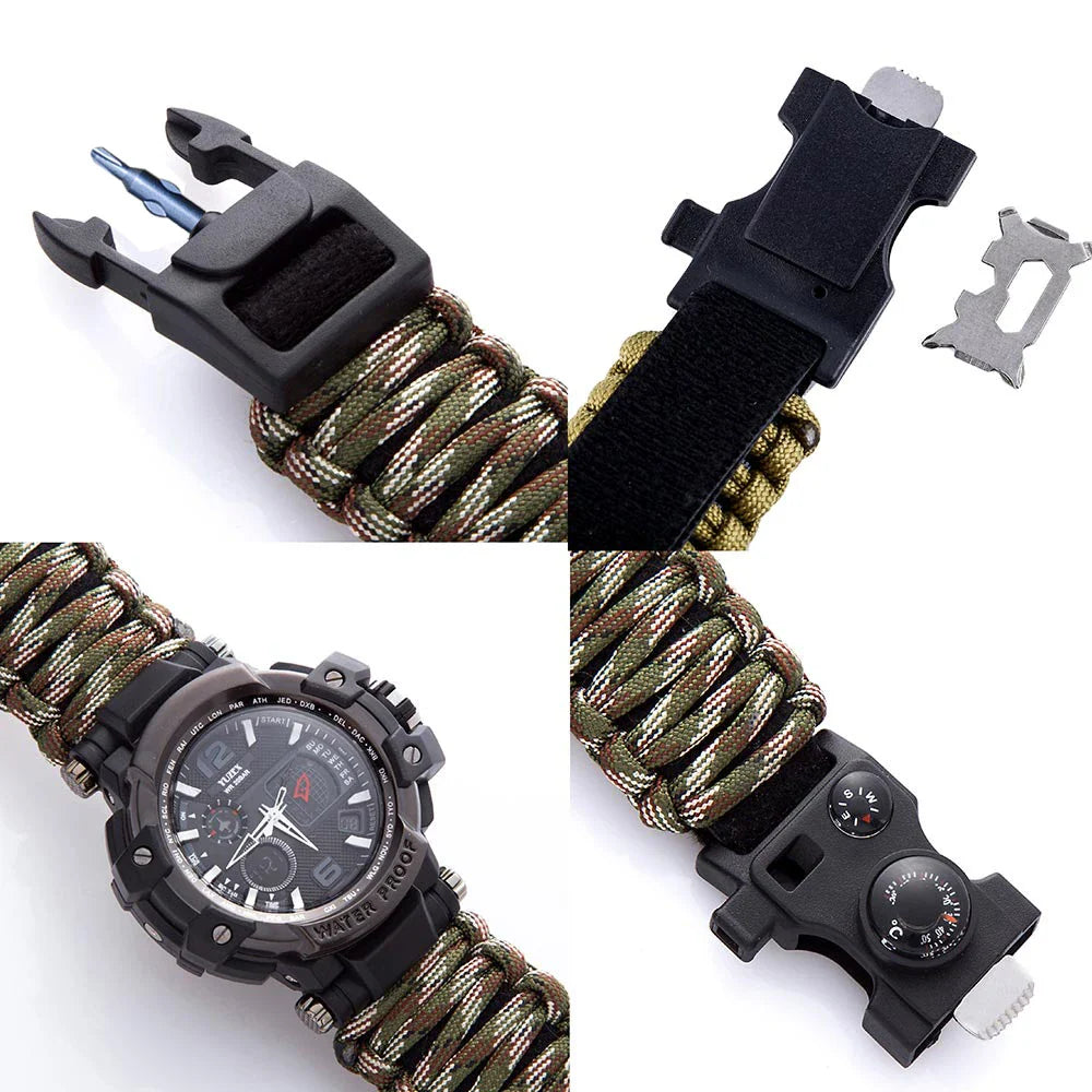 6 in 1 Survival Watch Paracord Compass Bracelet Quartz Wrist Watches