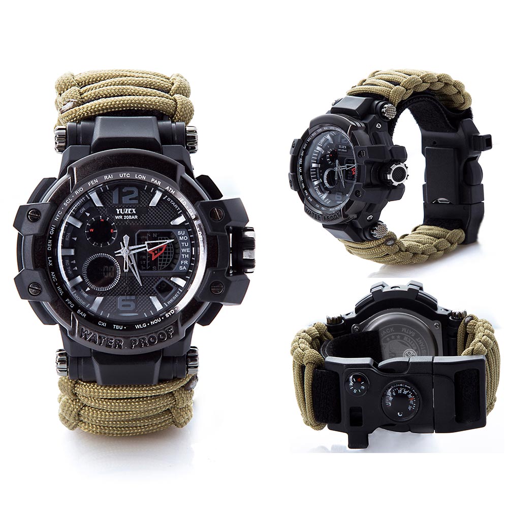 6 in 1 Survival Watch Paracord Compass Bracelet Quartz Wrist Watches