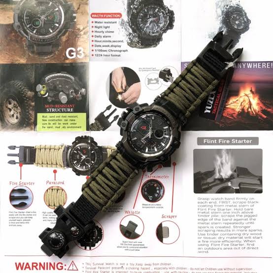 6 in 1 Survival Watch Paracord Compass Bracelet Quartz Wrist Watches