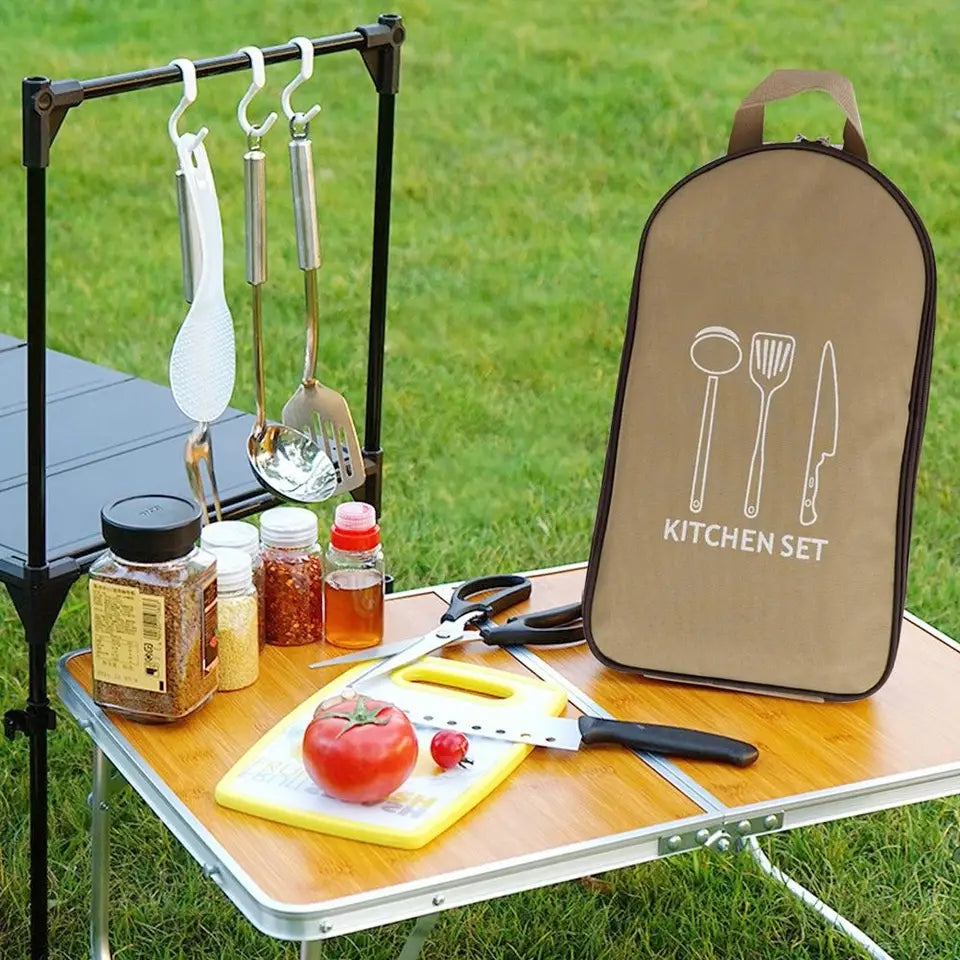 8 Pcs/set Outdoor Camping Cookware Set With Knife Utensil Spoon Portable