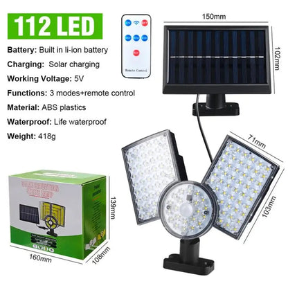 112LED Solar Light IP65 Super Bright 3 Modes Flood Lights with Remote & Waterproof